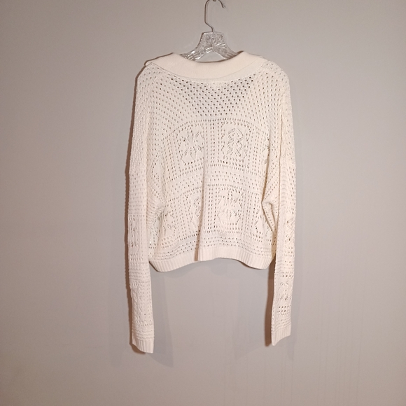 Elan Knit Open Collar Polo Sweater in Off White Size S - Picture 4 of 8